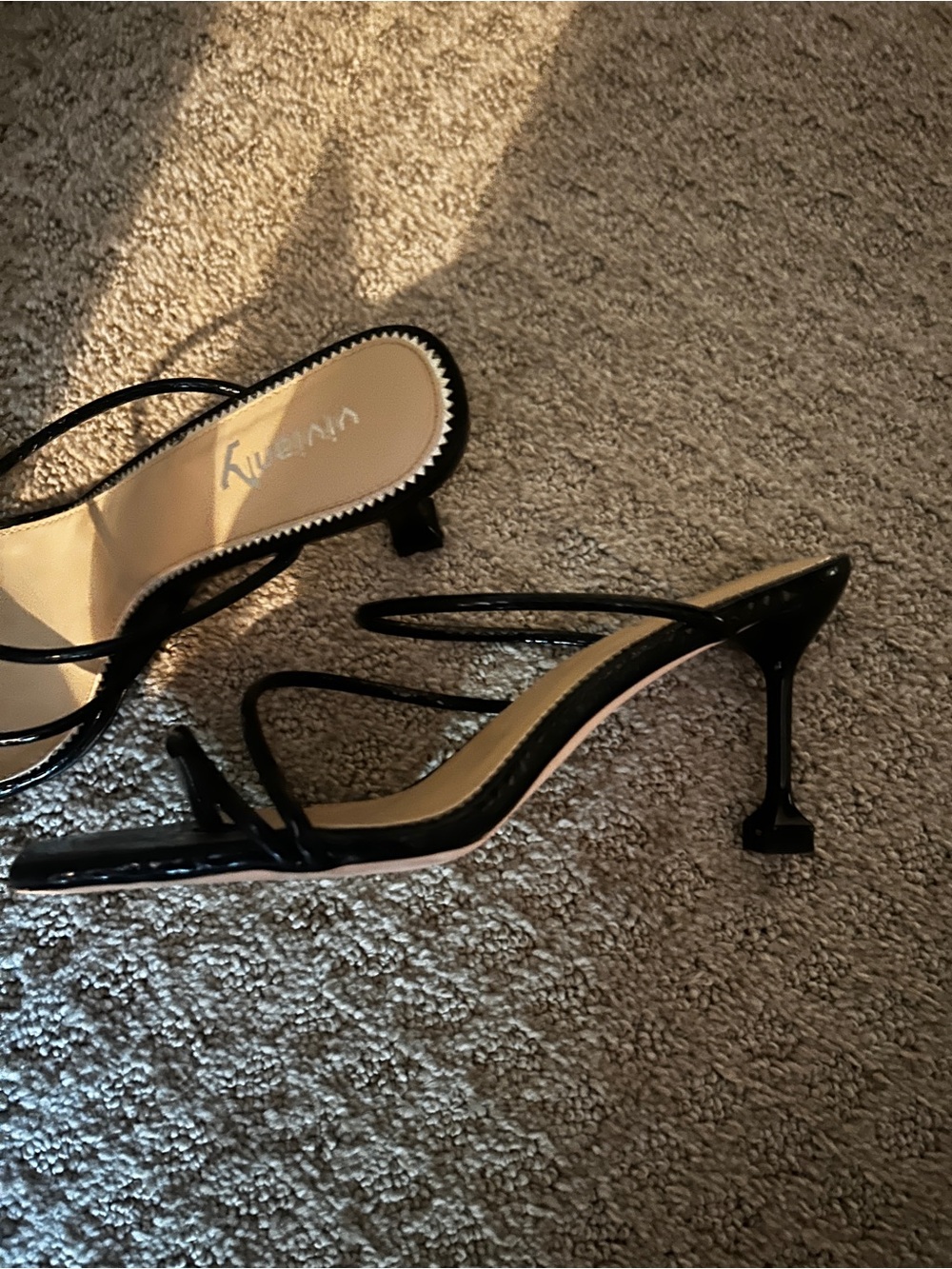 Patent Black Strappy Heels - 9.5